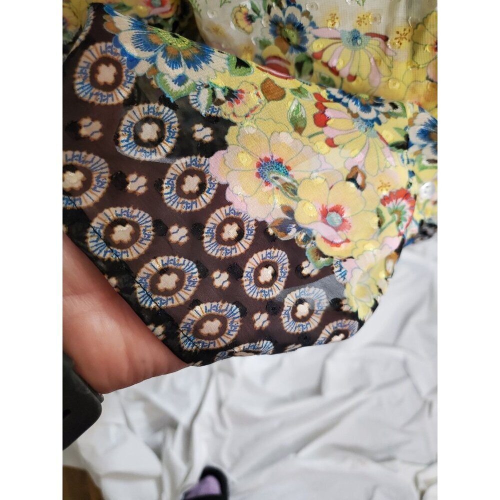 Anthropologie Figueroa & Flower Blouse Top 2XL Boho Tunic Button Up Sheer Floral - Picture 5 of 16